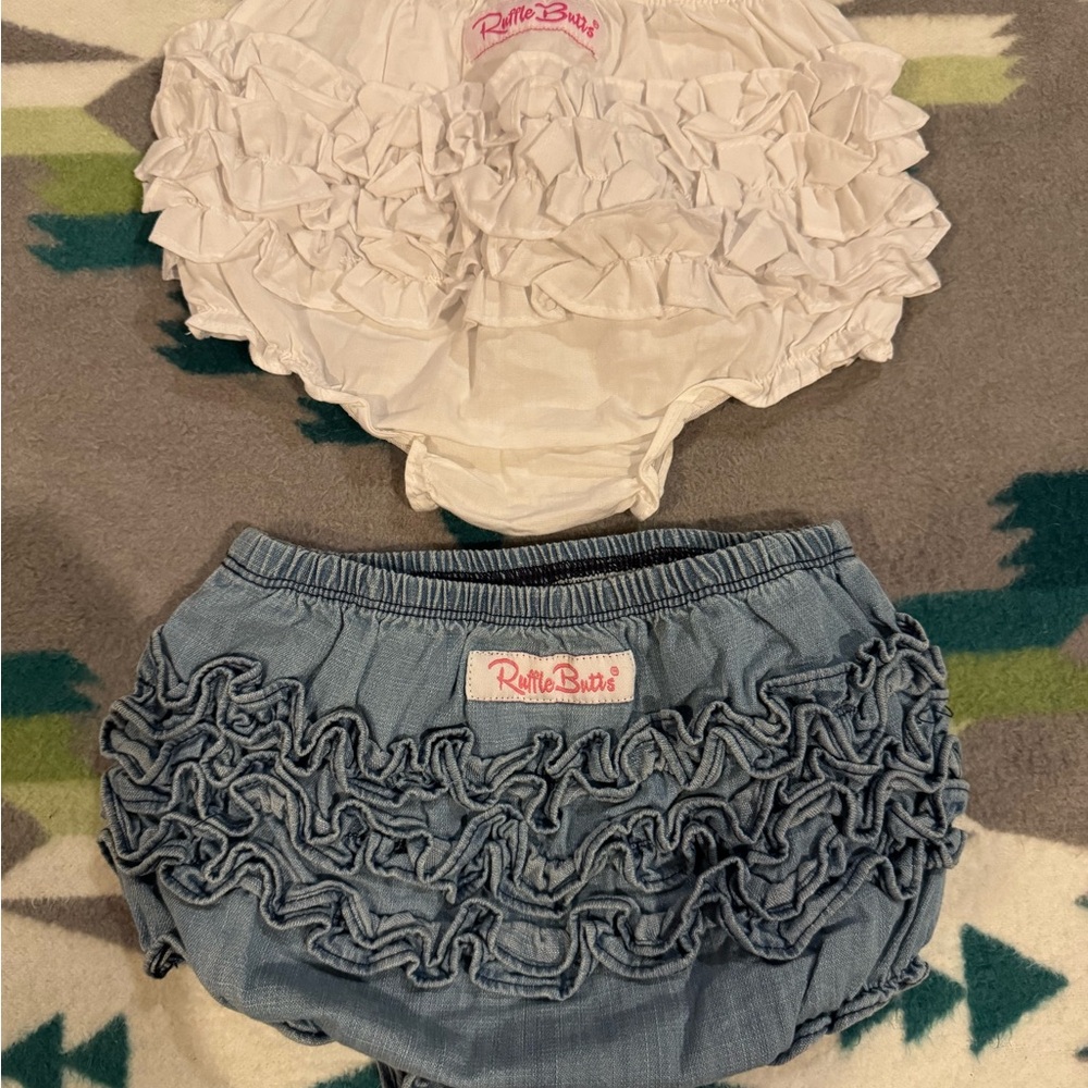 Ruffle Butts Kids Ruffled Bloomers - White and Blue